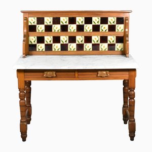 Edwardian Tile Back Marble Top Washstand in Birch, 1890s