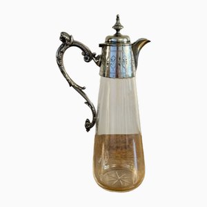 Antique Victorian Glass and Silver Plated Claret Jug, 1880