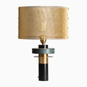 Lampe Dyane en Laiton Brossé et Abat-Jour Doré par Marine Breynaert