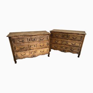 French Bleached Oak Chests of Drawers, 1920s, Set of 2