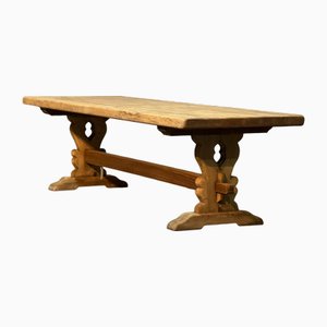 Large French Bleached Oak Farmhouse Dining Table, 1925