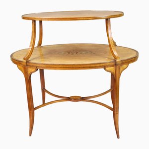 Table avec Étagère en Bois de Satin Marqueté, 1890