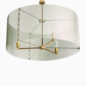 Trapenard Pendant Lamp in Bruhed Brass with Silver Shade by Marine Breynaert