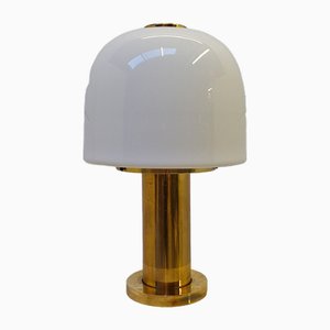 Lámpara de mesa hongo de latón y vidrio de Glashutte Limburg