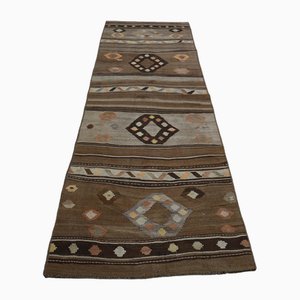 Vintage Turkish Brown Kilim Runner Rug, 1960s