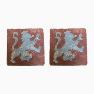 19th Century Spanish Tiles with Lion, Set of 2