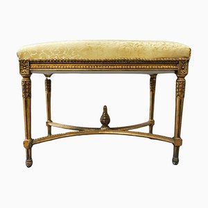 French Gilt Wood Window Seat with Gilt Carved Floral Motifs with Damask Silk