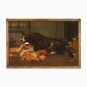 Flämischer Künstler, Stillleben mit Hunden, 1660, Öl auf Leinwand, gerahmt