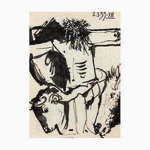 Pablo Picasso, Boceto de Jesucristo a caballo y toro, 1961, Litografía original