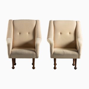Mid-Century Armchairs in Cream Fabric, Italy, 1970s, Set of 2