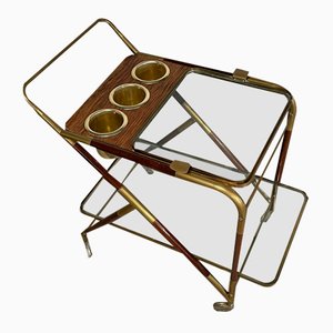 Bar Trolley in Brass and Wood, 1950s