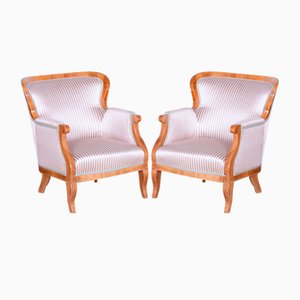 Set of Biedermeier Armchairs in Oak, Spruce & Walnut, Austria, 1830s