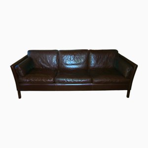 Danish Three-Seater Sofa in Dark Brown Leather, 1960s