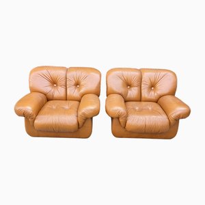 Mid-Century Chairs in Cognac-Colored Leather, 1970s, Set of 2