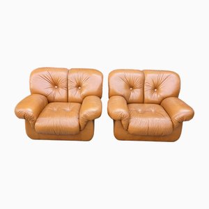 Sedie Mid-Century in pelle color cognac, anni '70, set di 2