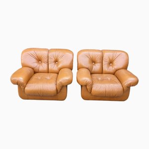 Set of Mid-Century Chairs in Cognac-Colored Leather, 1970s