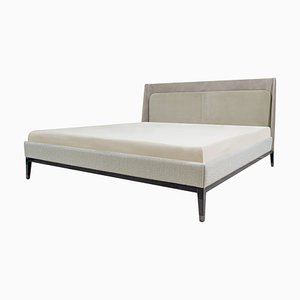 Italian Bed in Nubuck and Quinoa Boucle Fabric with Wooden Legs from Kabinet