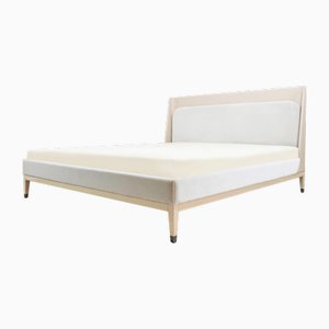 Italian Bed in Nubuck and Velvet with Wooden Legs from Kabinet