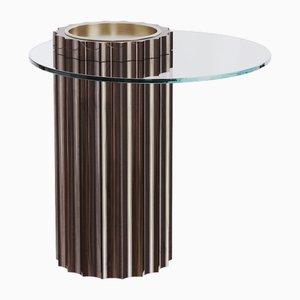 Modern Art Deco Side Table in Lacquered Dark Wood with Glass from Kabinet