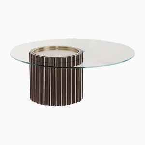 Modern Art Deco Side Table in Lacquered Dark Wood with Glass from Kabinet