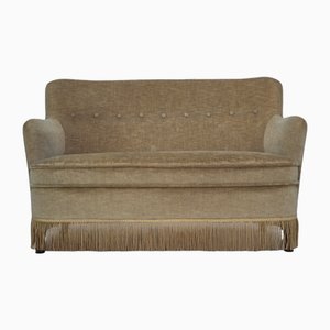 Danish 2 Seater Sofa in Green Furniture Velour & Beech Wood Legs, 1960s