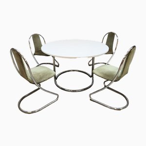 Set da pranzo vintage in metallo cromato con tavolo e sedie, set di 5