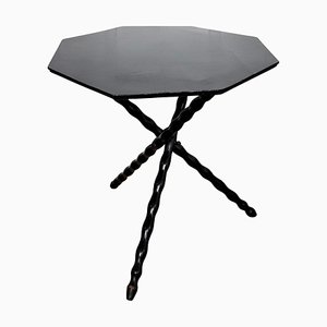 Vintage Italian Octagonal Black Tripod Side Table with Bobbin Turned Barley Twist Leg, 1950s