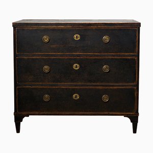 Antique Gustavian Style Chest in Black Pine with Drawers