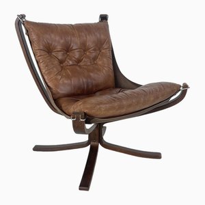 Midcentury Tan Leather Low Backed Falcon Chair by Sigurd Resell