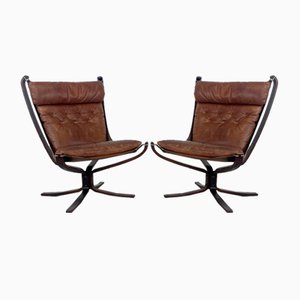 Vintage Falcon Chairs aus Leder mit hoher Rückenlehne von Sigurd Resell, 2er Set