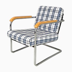 Swiss Blue Tartan and White Armchair by Werner Max Moser for Embru, 2000s