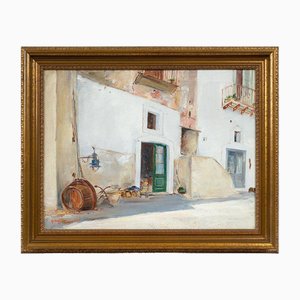 Guido Casciaro, Cortile rustico, XX secolo, Dipinto ad olio su tela, Con cornice