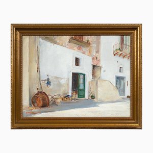 Guido Casciaro, Rustic Courtyard, 20th Century, Oil Painting on Canvas, Framed