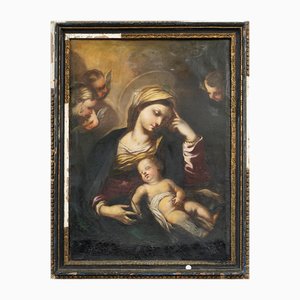 D'après Francesco Solimena, Vierge à l'Enfant, 18ème Siècle, Peinture à l'Huile sur Toile, Encadrée