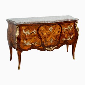 Antique French Napoleon III Chest of Drawers in Exotic Woods with Marble Top