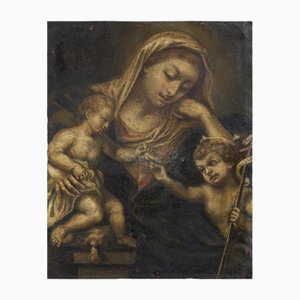 Artista Napoletano, Madonna col Bambino e San Giovannino, XVIII secolo, Dipinto ad olio su rame