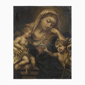Artiste Napolitain, Vierge à l'Enfant avec l'Enfant Saint Jean, 18ème Siècle, Peinture à l'Huile sur Cuivre