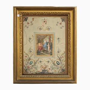 Artista Napoletano, Scena neoclassica con decorazioni a grottesche, Dipinto ad olio su tela, Inizio XIX secolo, Con cornice