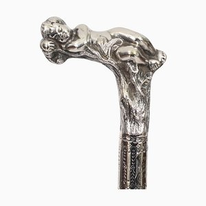 Antique Victorian Silver and Ebonized Walking Stick, 1860