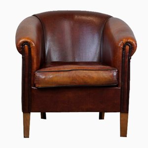 Vintage Sheep Leather Club Chair with Black Piping