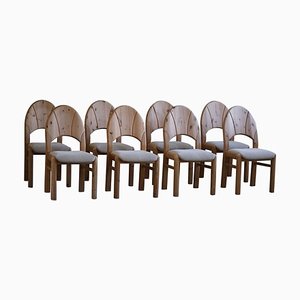 Dänische Moderne Brutalistische Stühle aus Kiefernholz & Wolle, 1970er, 8 . Set