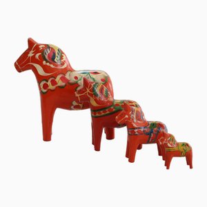 Swedish Wooden Dala Horse Toys, 1960s, Set of 4