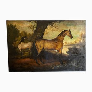 Pferde in einer Seelandschaft, 1800er, Öl auf Leinwand