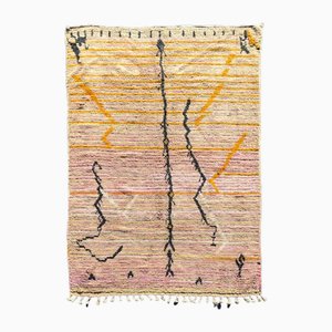 Modern Hand-Knotted Berber Moroccan Wool Rug with Fringe