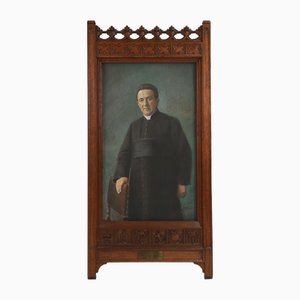 Belgian Decorated Neo-Gothic Frame with Colored Photo of a School Director, 1925