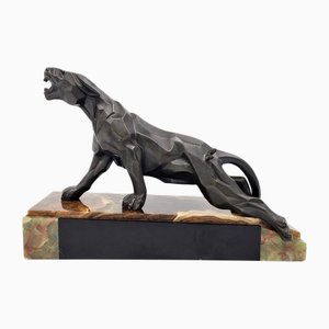 A. Notari, Panther Art Déco, años 20, metal sobre base de ónice