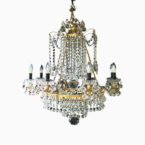 Crystal & Gilt Metal Chandelier, 1980s