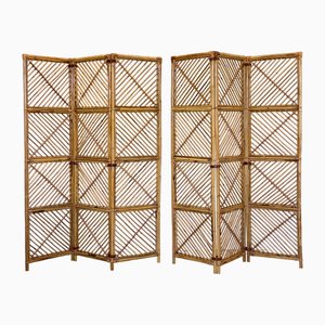 Vintage Bamboo and Leather Screens, 1970s, Set of 2