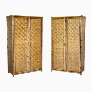 Vintage Bamboo Wardrobes, 1970s, Set of 2