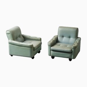 Set of Vintage Chairs in Sage Green Fabric, 1950s